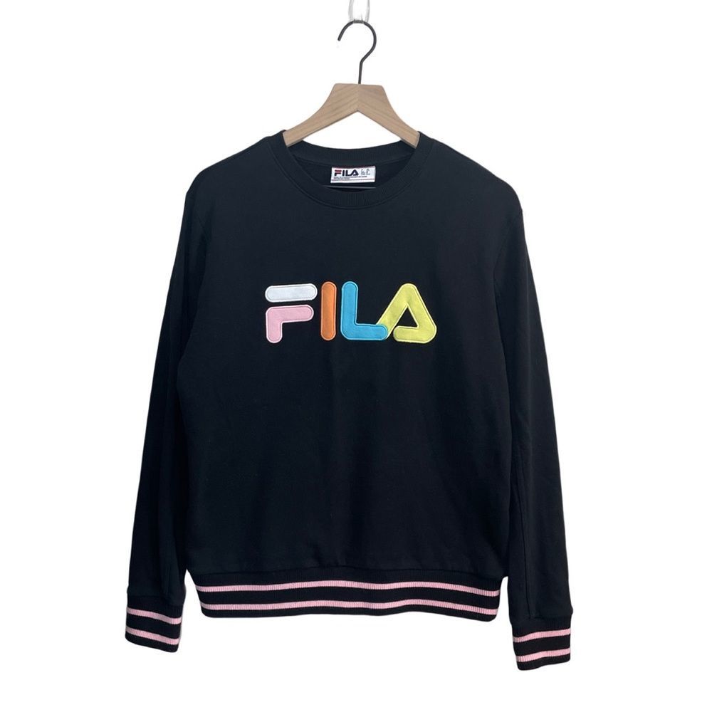 FILA Black Classic Crewneck Pullover Sweater Sweatshirt Sz M
